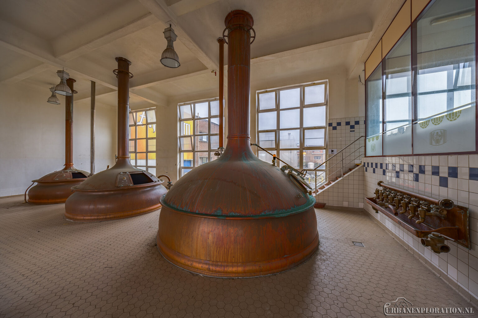 Interior of an abandoned brewery photographed during urban exploration