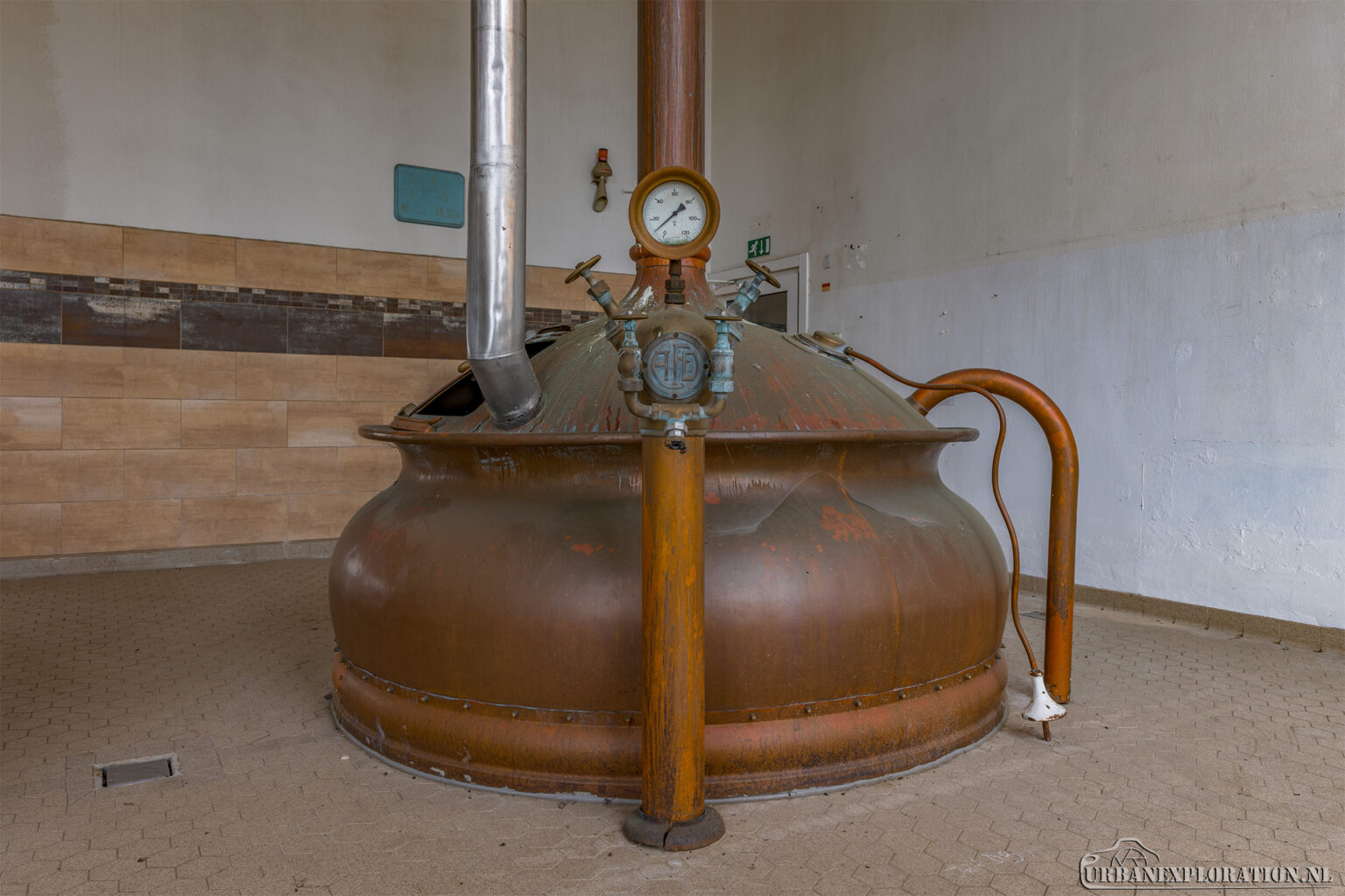 Interior of an abandoned brewery photographed during urban exploration