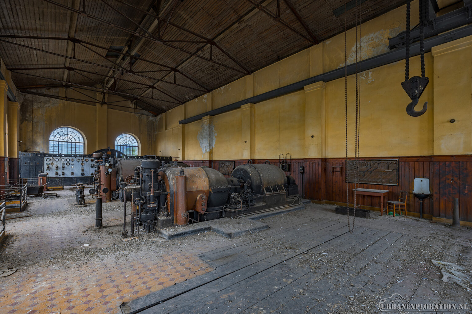 Abandoned turbine hall photographed during urban exploration