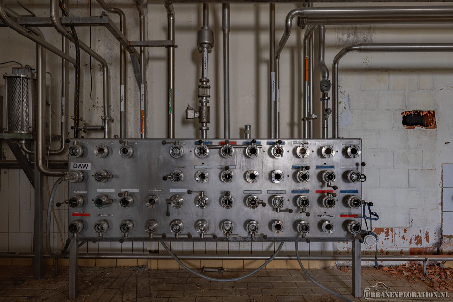 Interior of an abandoned brewery photographed during urban exploration