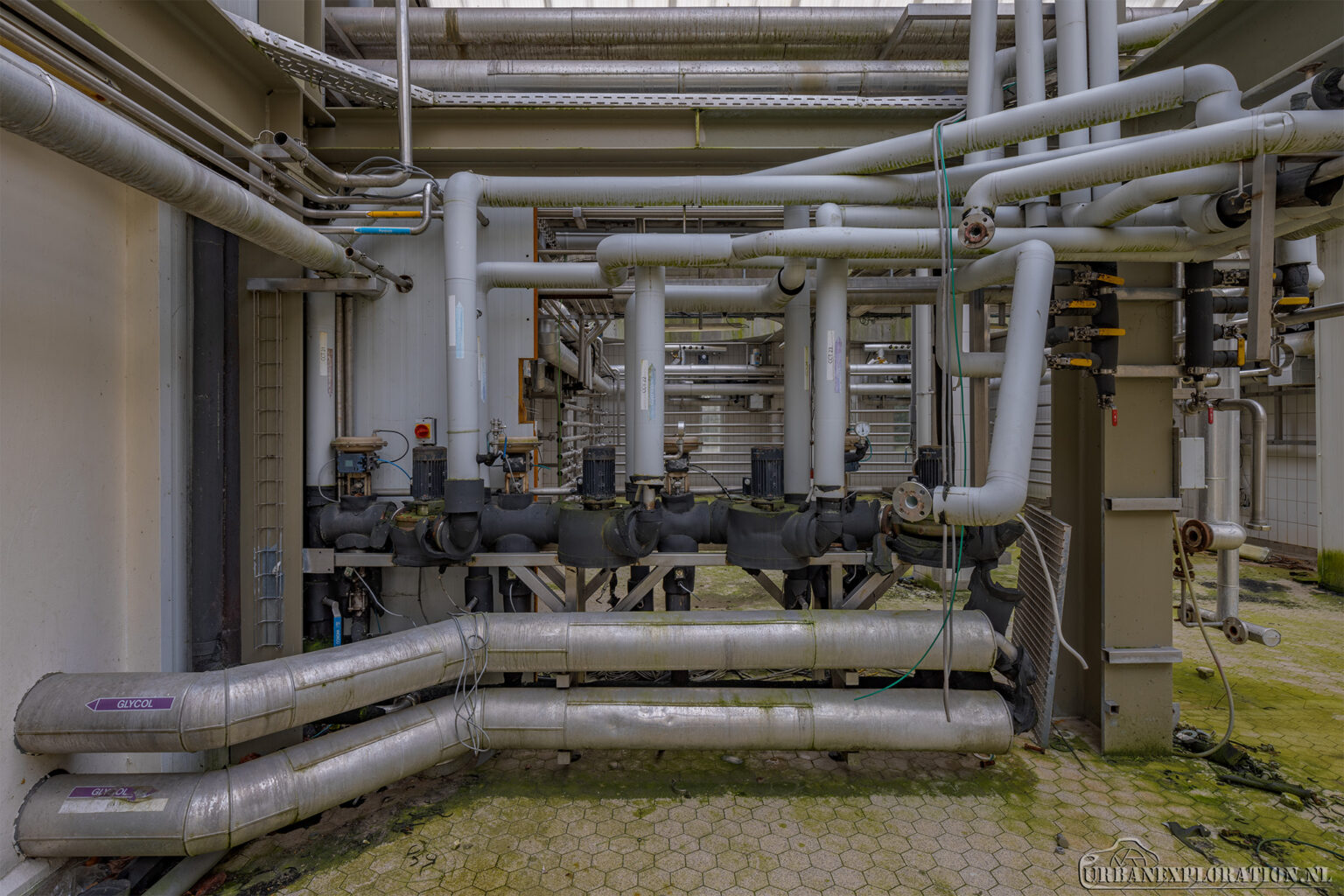 Interior of an abandoned brewery photographed during urban exploration