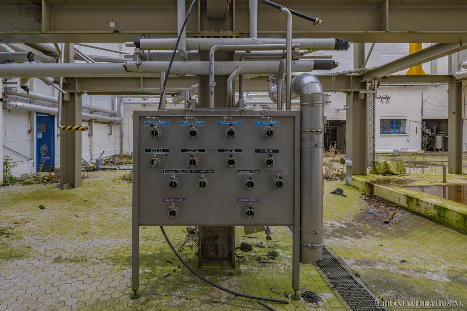 Interior of an abandoned brewery photographed during urban exploration