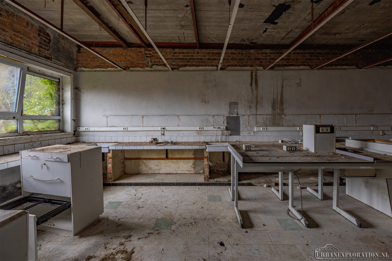 Interior of an abandoned brewery photographed during urban exploration