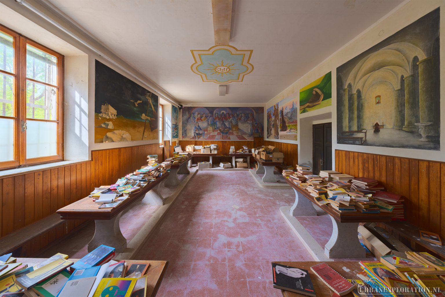 Abandoned monastery school complex with church and classrooms