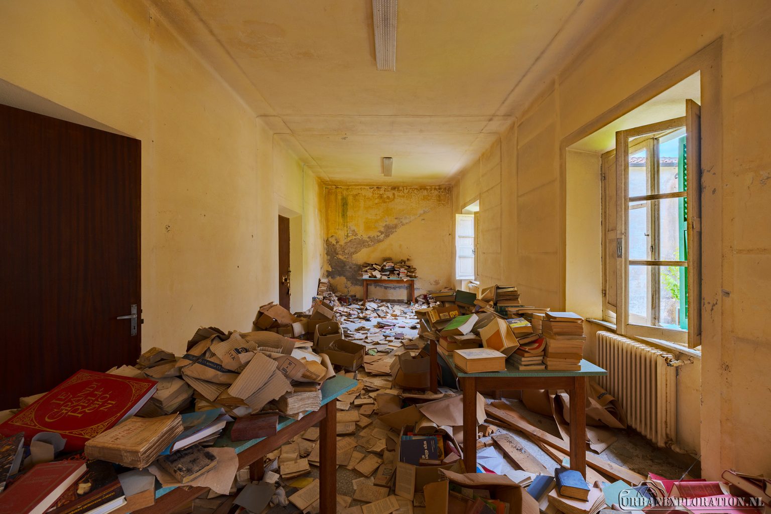 Abandoned monastery school complex with church and classrooms