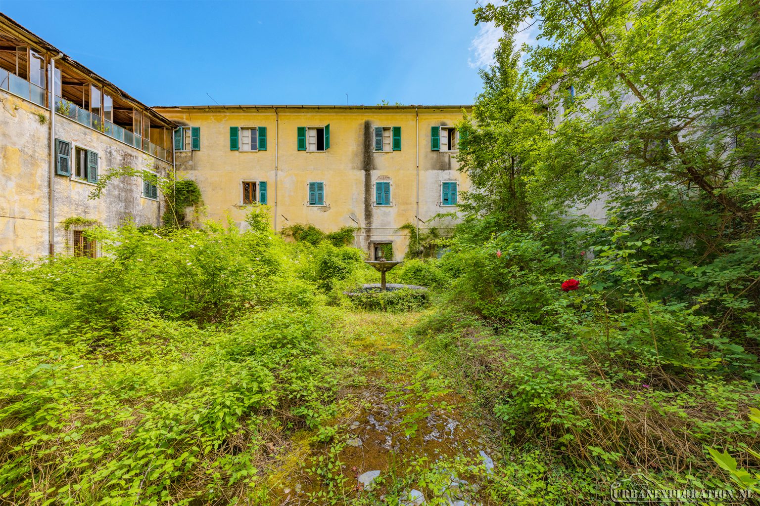Abandoned monastery school complex with church and classrooms