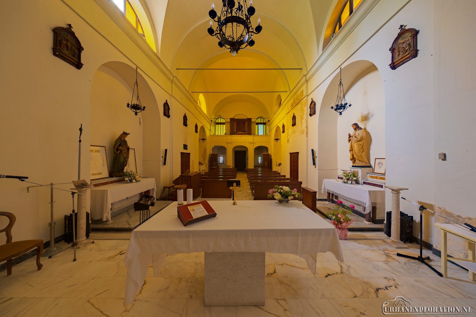 Abandoned monastery school complex with church and classrooms
