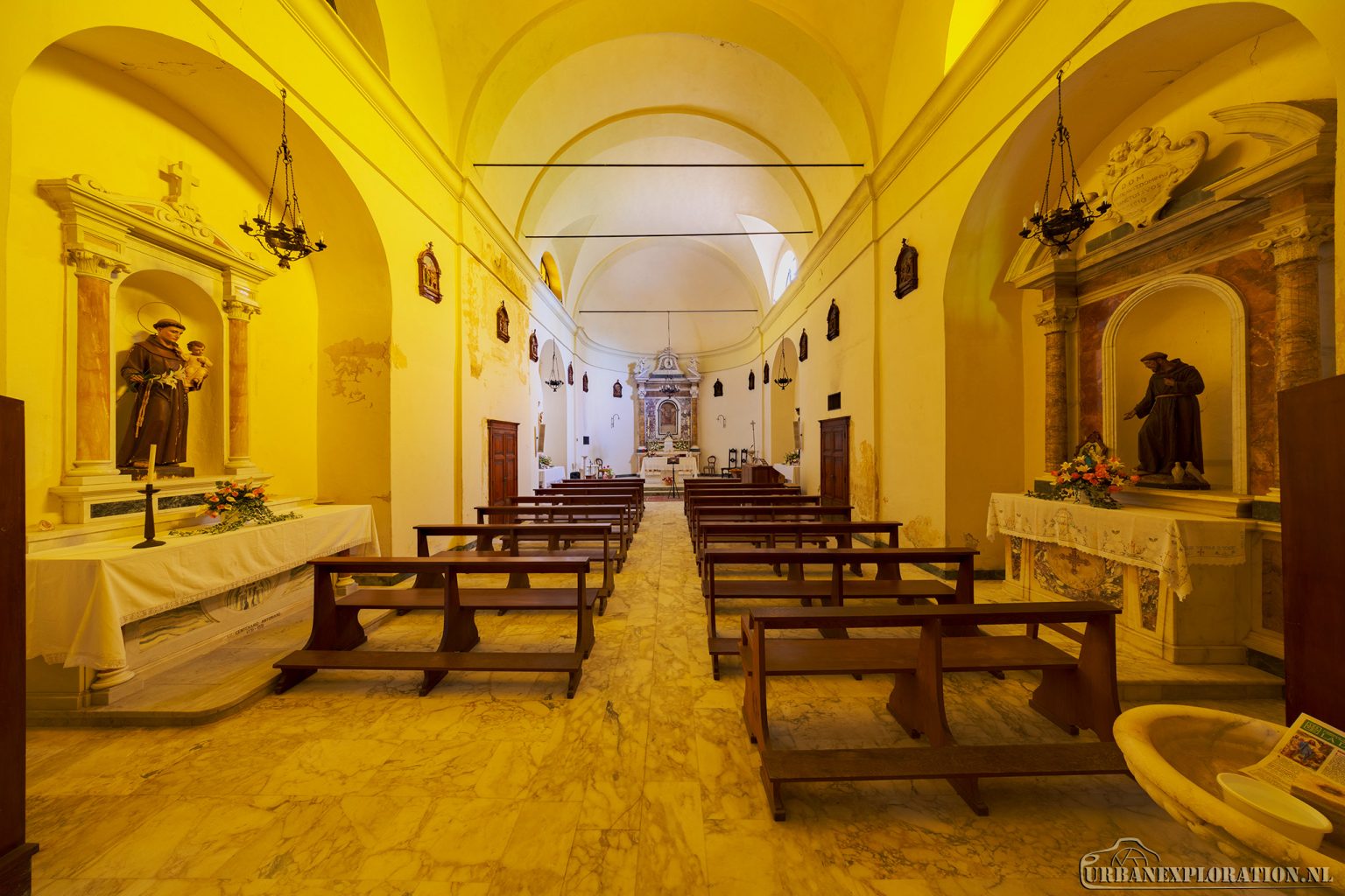 Abandoned monastery school complex with church and classrooms