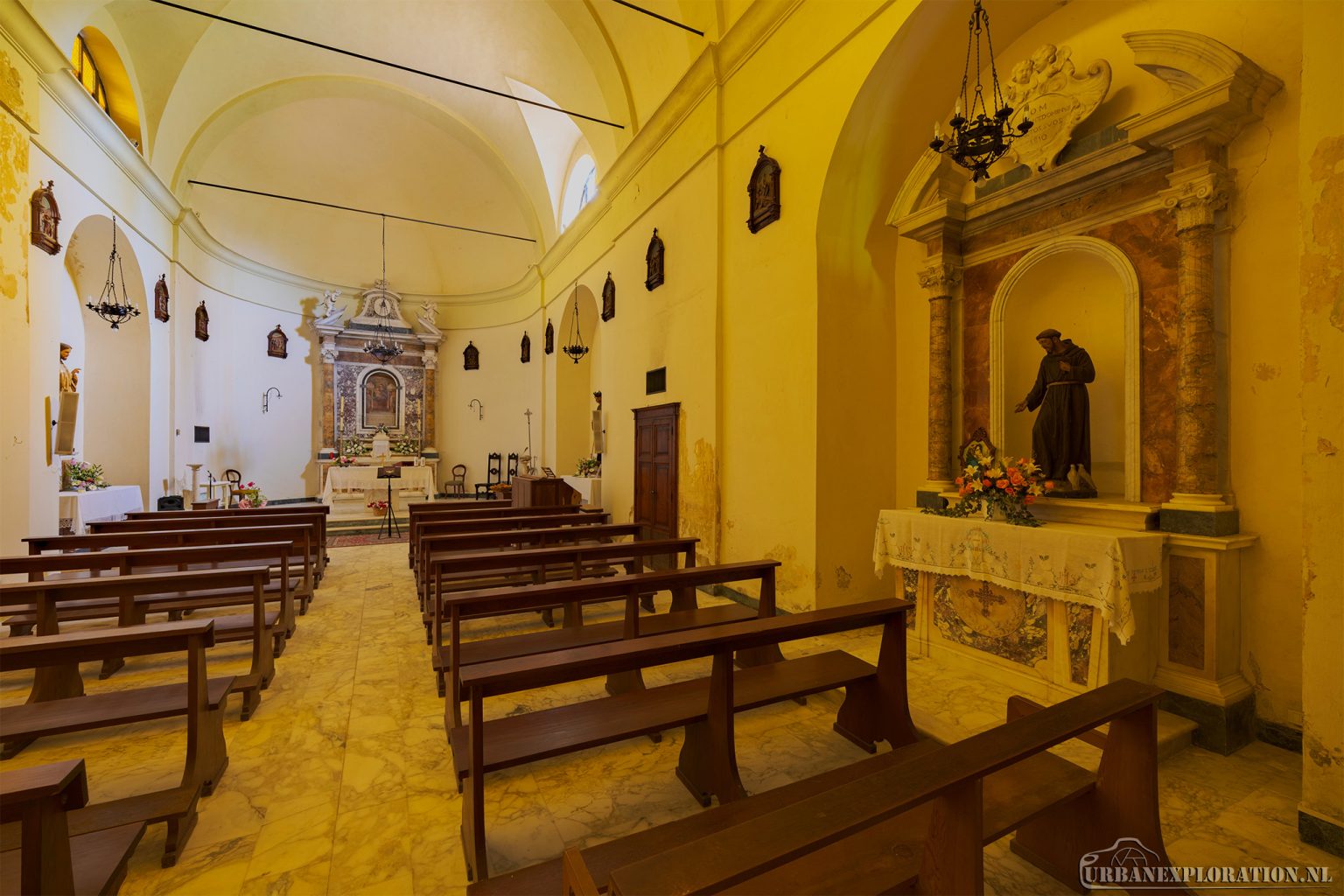 Abandoned monastery school complex with church and classrooms