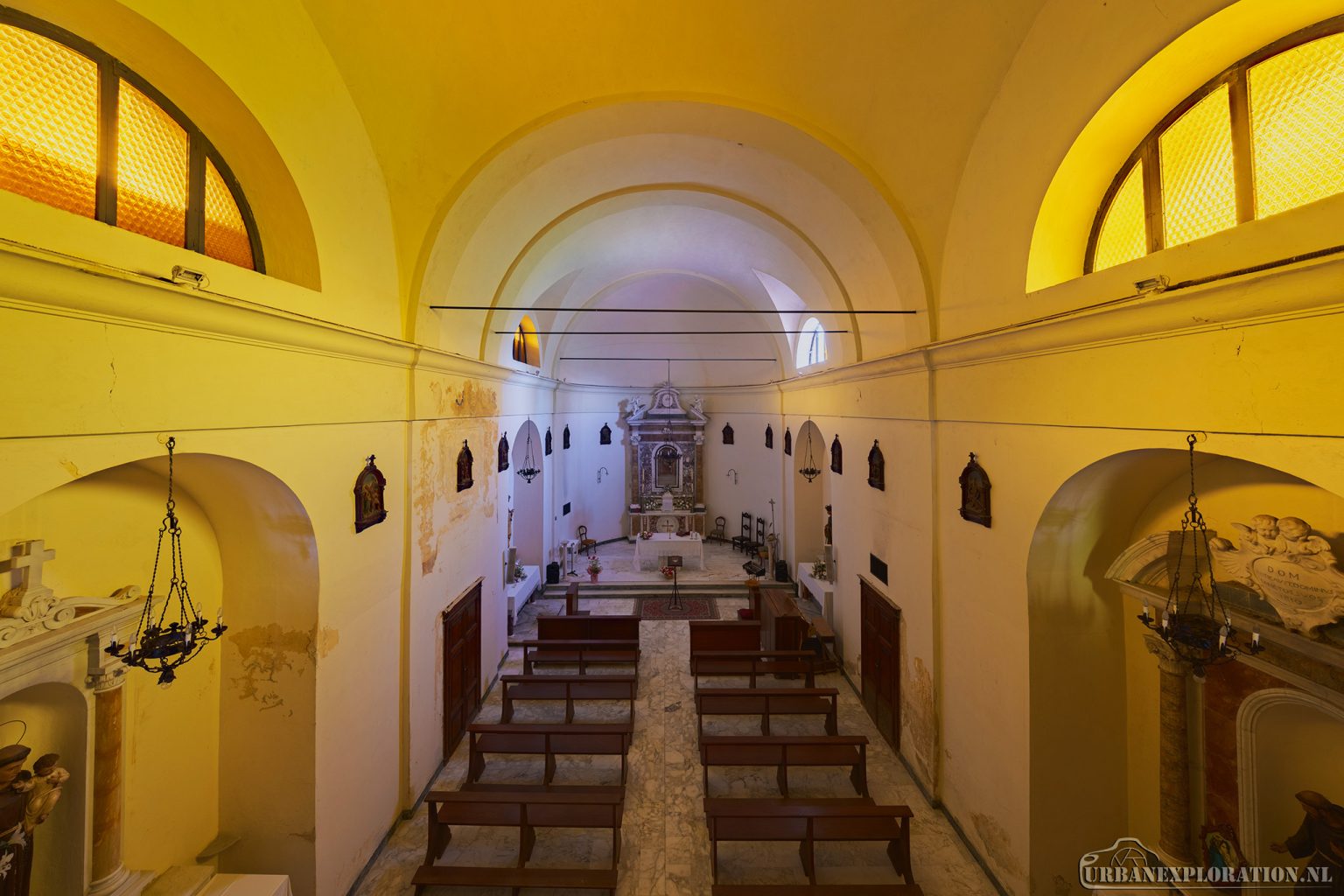 Abandoned monastery school complex with church and classrooms