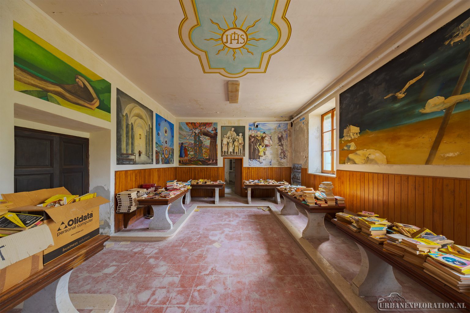 Abandoned monastery school complex with church and classrooms