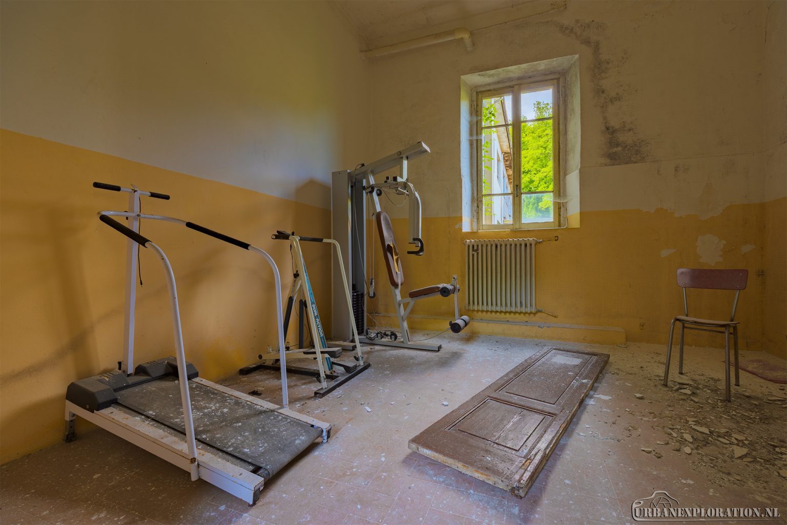 Abandoned monastery school complex with church and classrooms