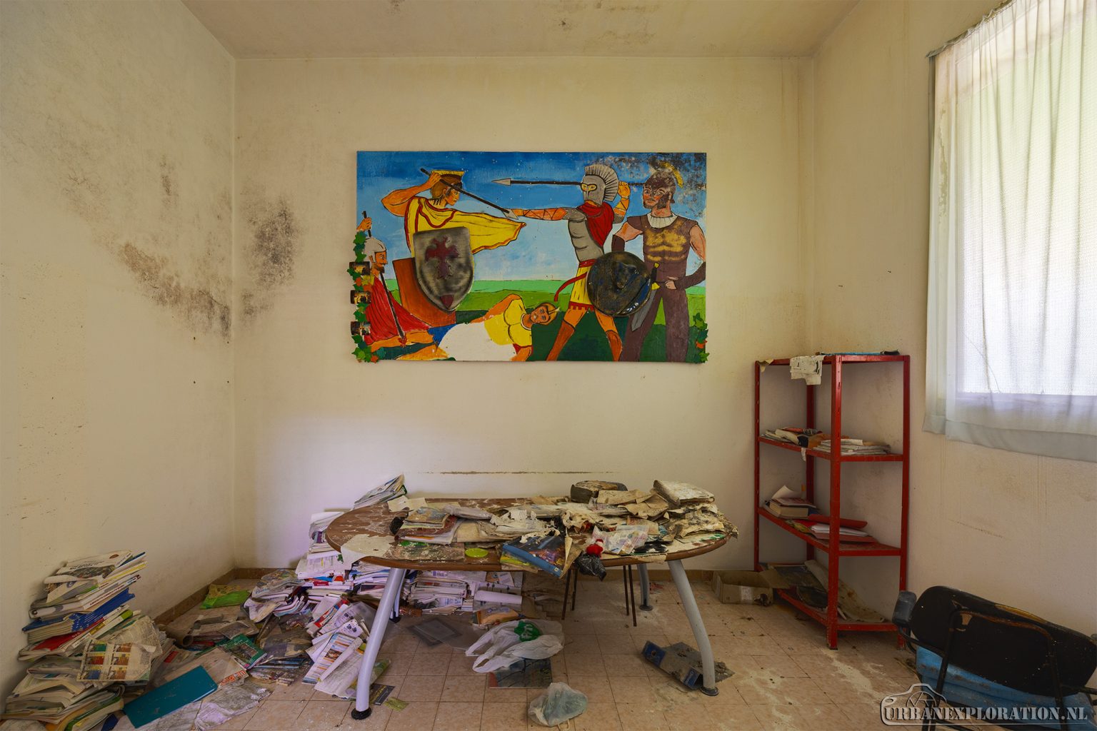 Abandoned monastery school complex with church and classrooms