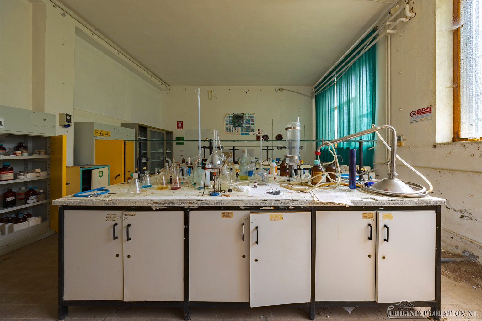 Abandoned monastery school complex with church and classrooms