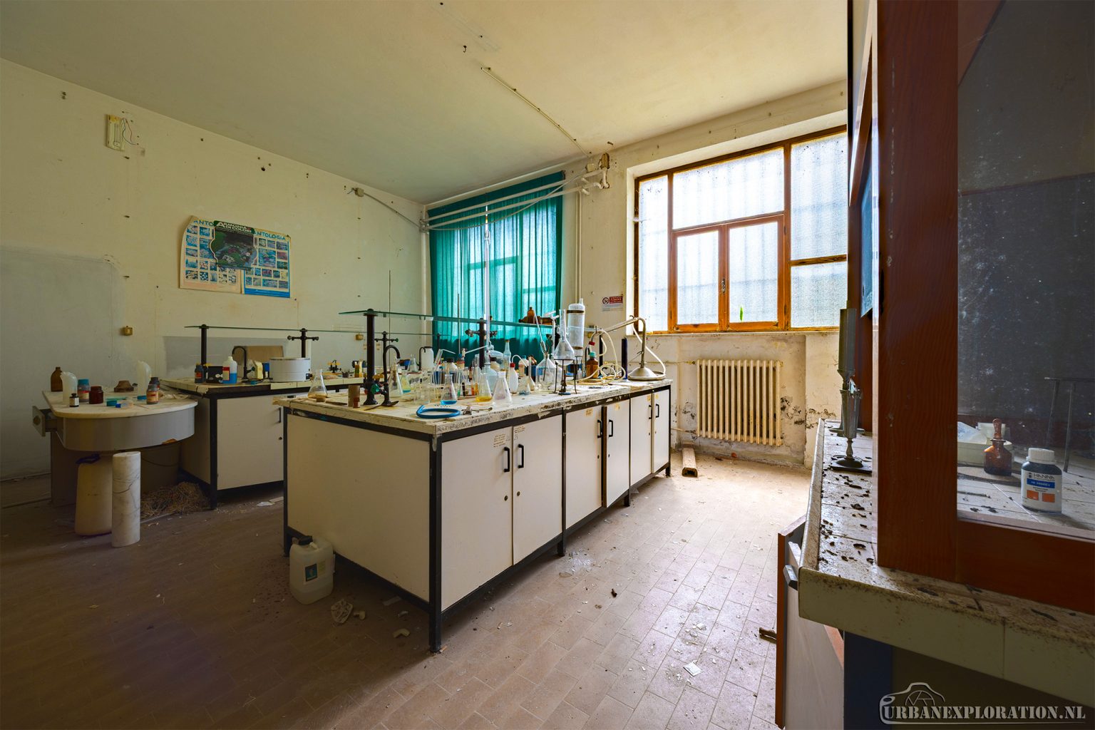 Abandoned monastery school complex with church and classrooms