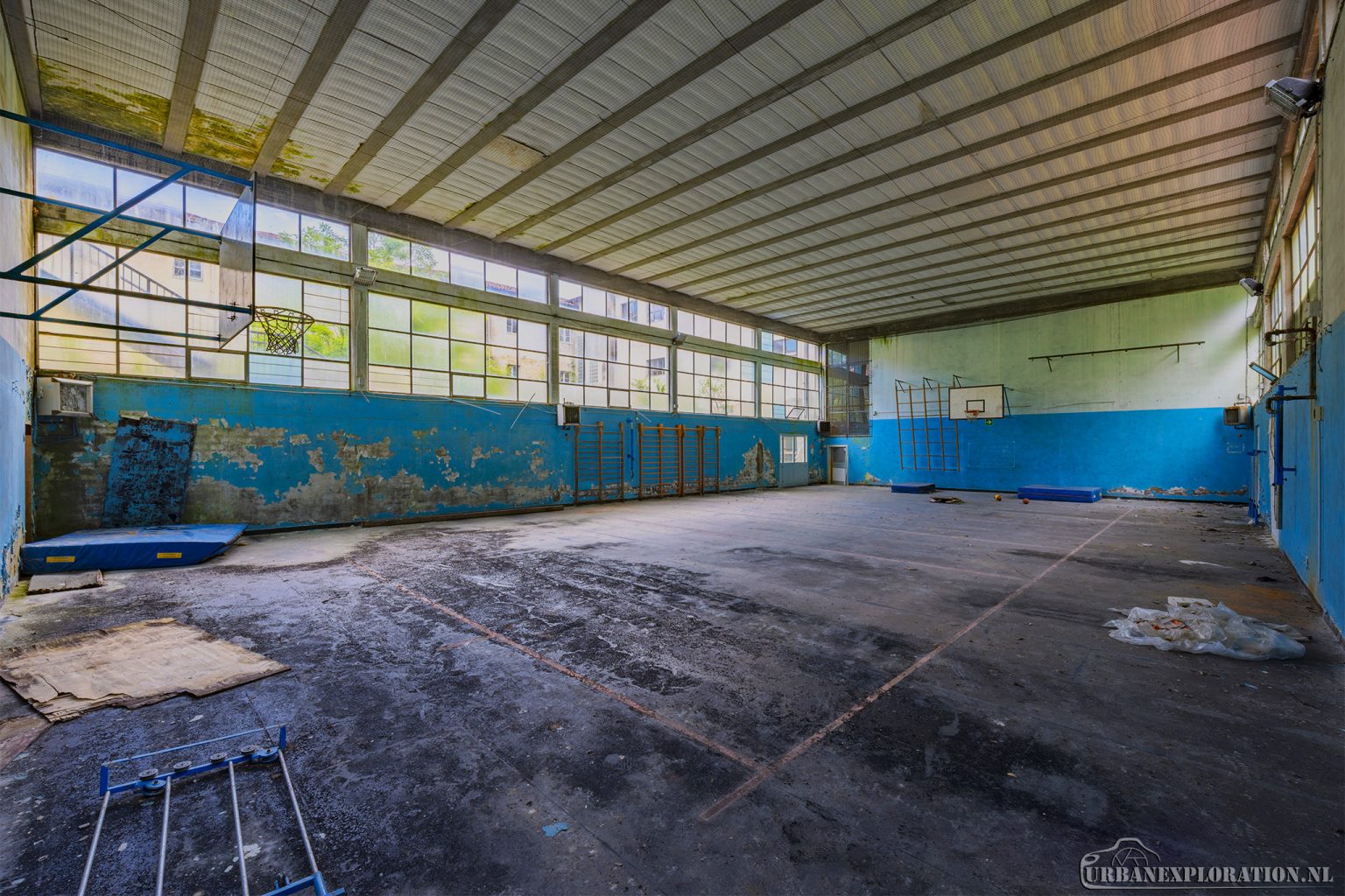 Abandoned monastery school complex with church and classrooms