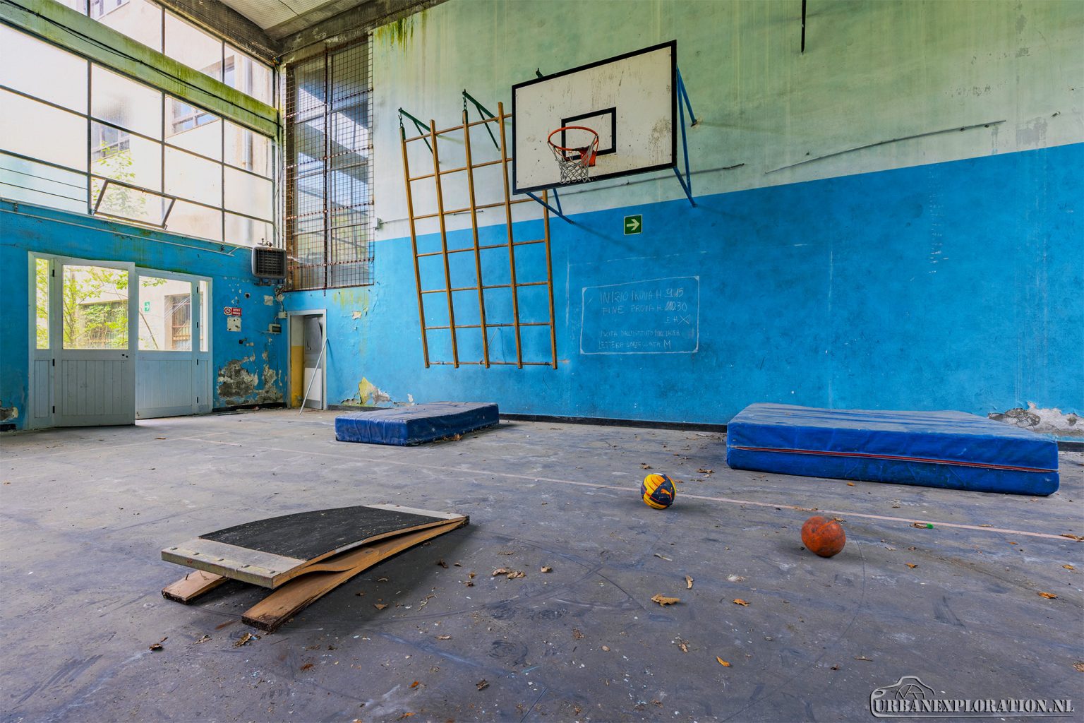 Abandoned monastery school complex with church and classrooms
