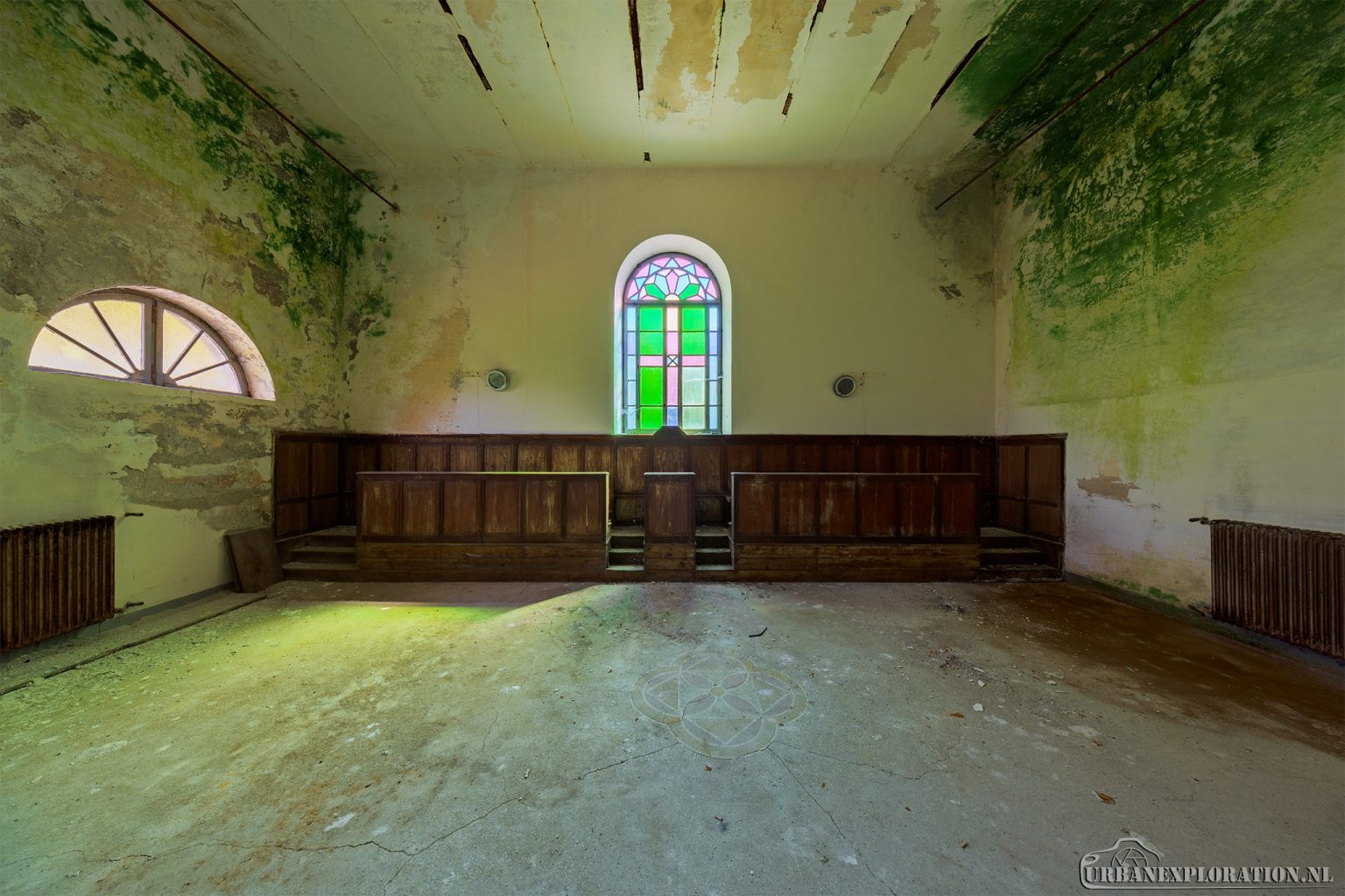 Abandoned monastery school complex with church and classrooms